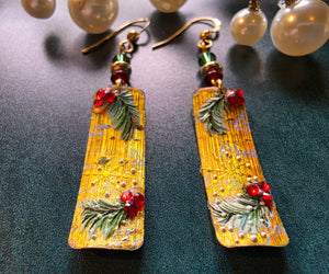 Evergreen and Gold Earrings
