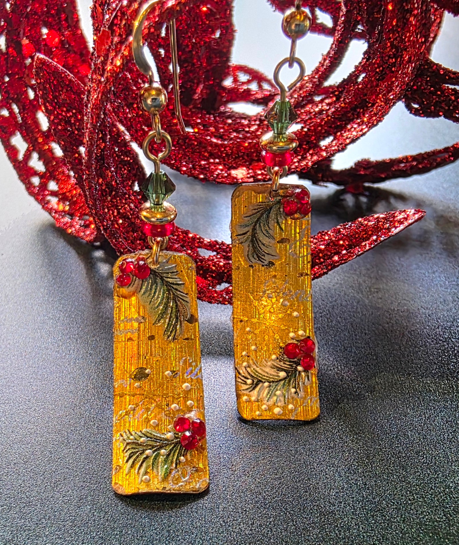Evergreen and Gold Earrings