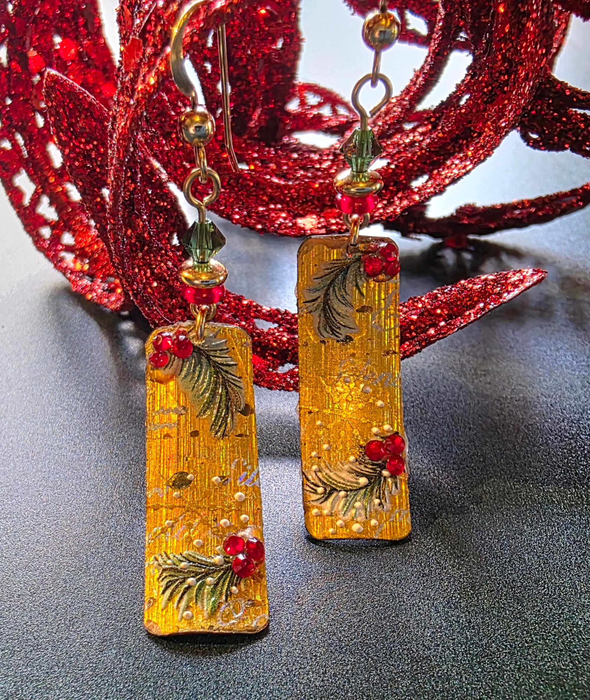 Evergreen and Gold Earrings