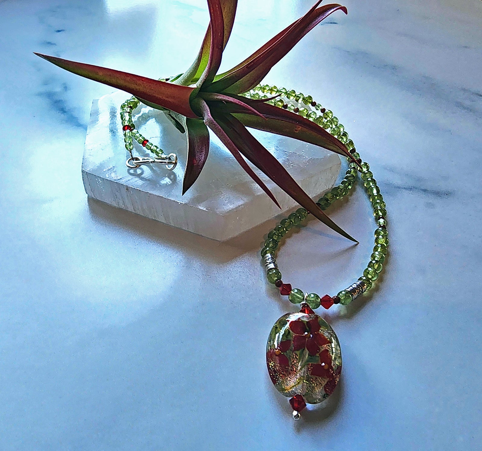 Peridot and Flower Necklace