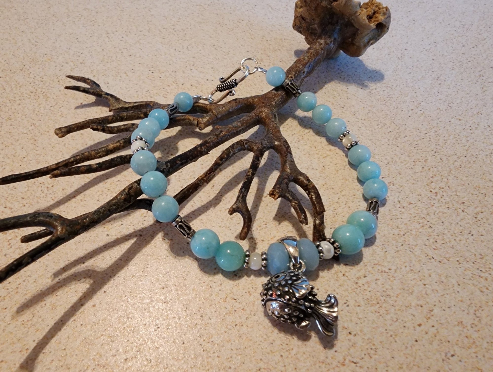 Amazonite Pufferfish Bracelet - UniqueCherie