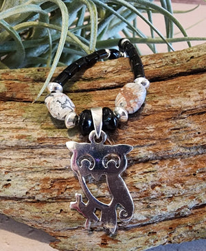 Black Onyx and Silver Owl Necklace - UniqueCherie