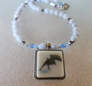 Blue Lace Agate Dolphin Necklace - UniqueCherie