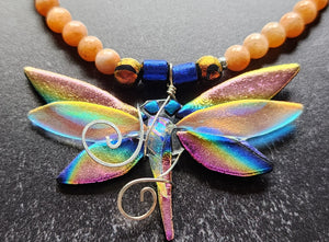 Dichroic Glass Dragonfly Necklace - UniqueCherie