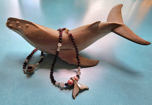 Garnet and Mother of Pearl Whale Tail Necklace - UniqueCherie