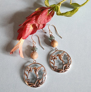 Hummingbird on Flower Earrings - UniqueCherie