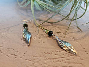 Jade and Silver Leaf Earrings - UniqueCherie