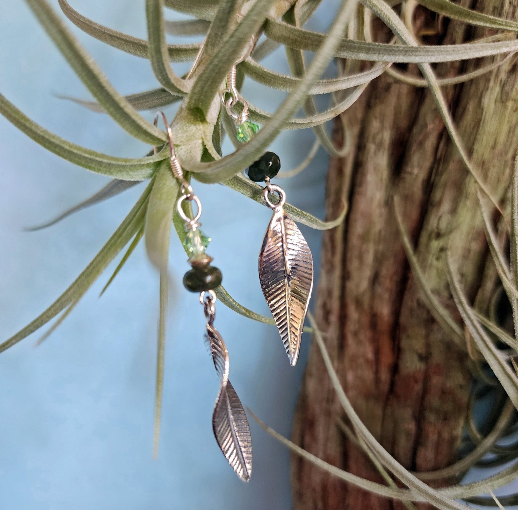 Jade and Silver Leaf Earrings - UniqueCherie