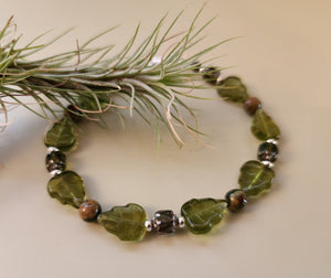 Jasper and Glass Leaves Bracelet - UniqueCherie