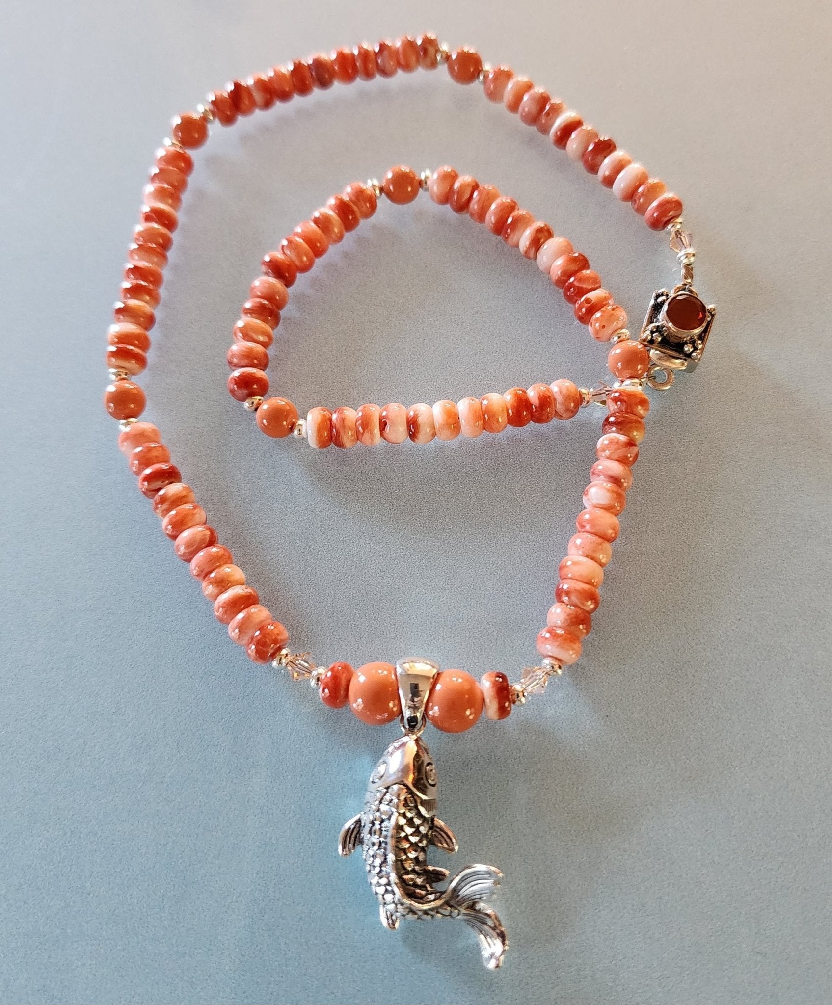 Koi and Spiny Oyster Necklace - UniqueCherie