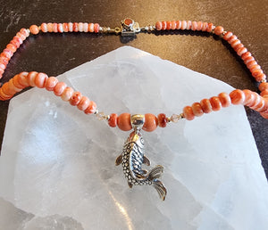 Koi and Spiny Oyster Necklace - UniqueCherie