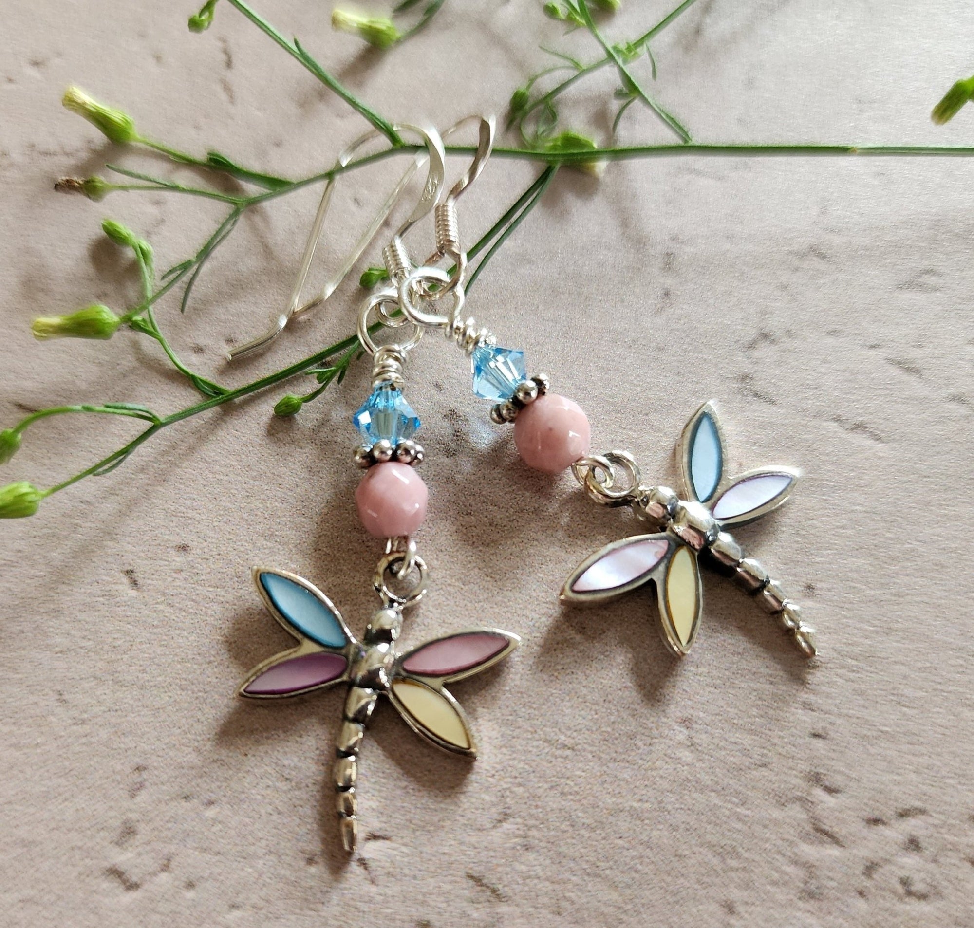 Mother of Pearl and Shell Dragonfly Earrings - UniqueCherie