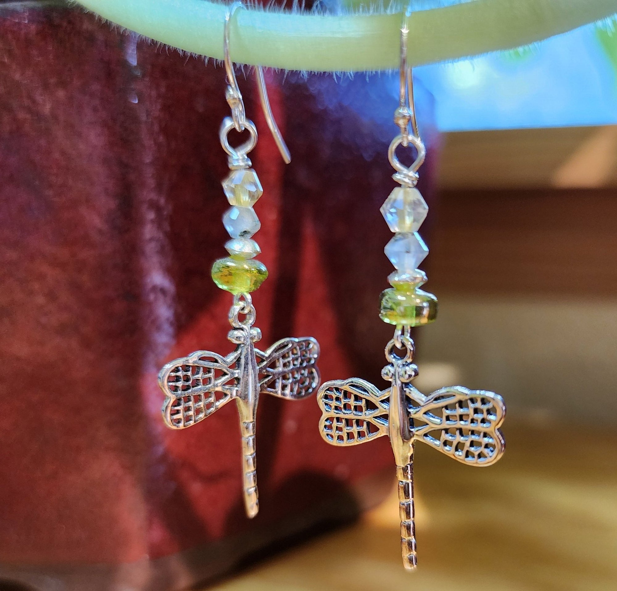 Prehnite and Citrine Dragonfly Earrings - UniqueCherie