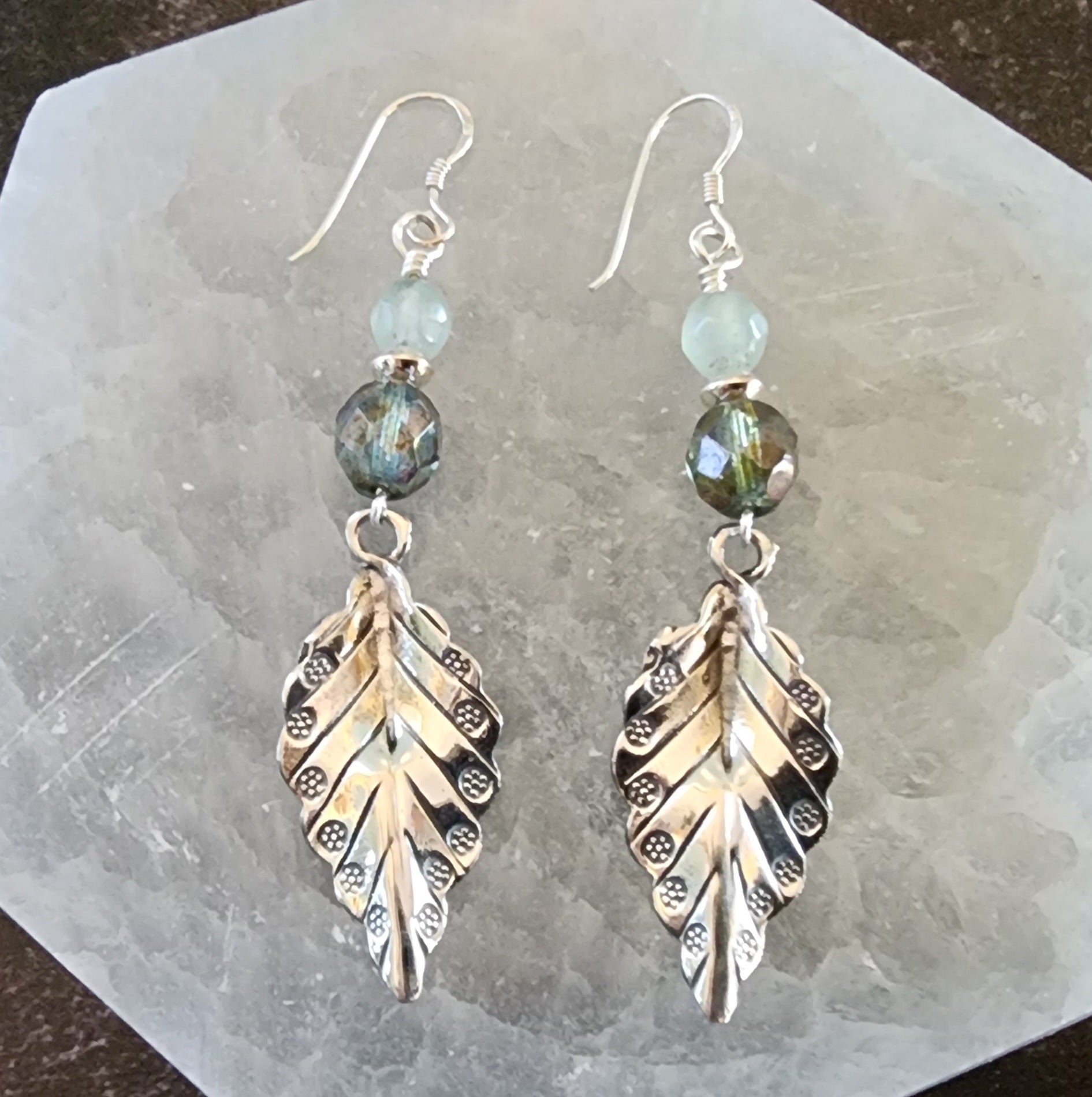 Quartz Silver Leaf Earrings - UniqueCherie