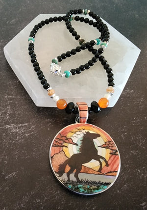 Rearing Horse in the Sun Necklace - UniqueCherie