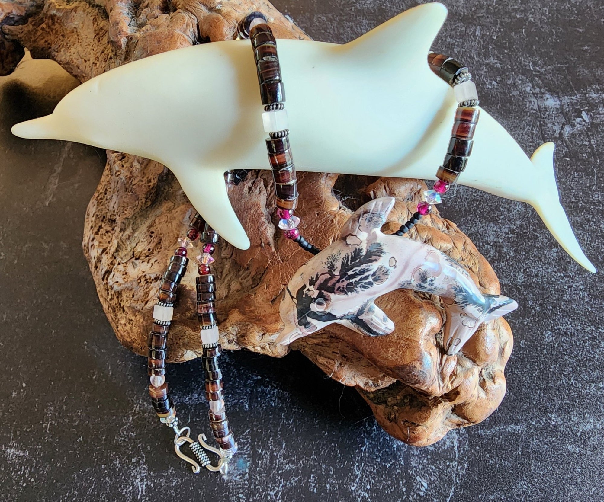 Rhodonite Dolphin Necklace - UniqueCherie