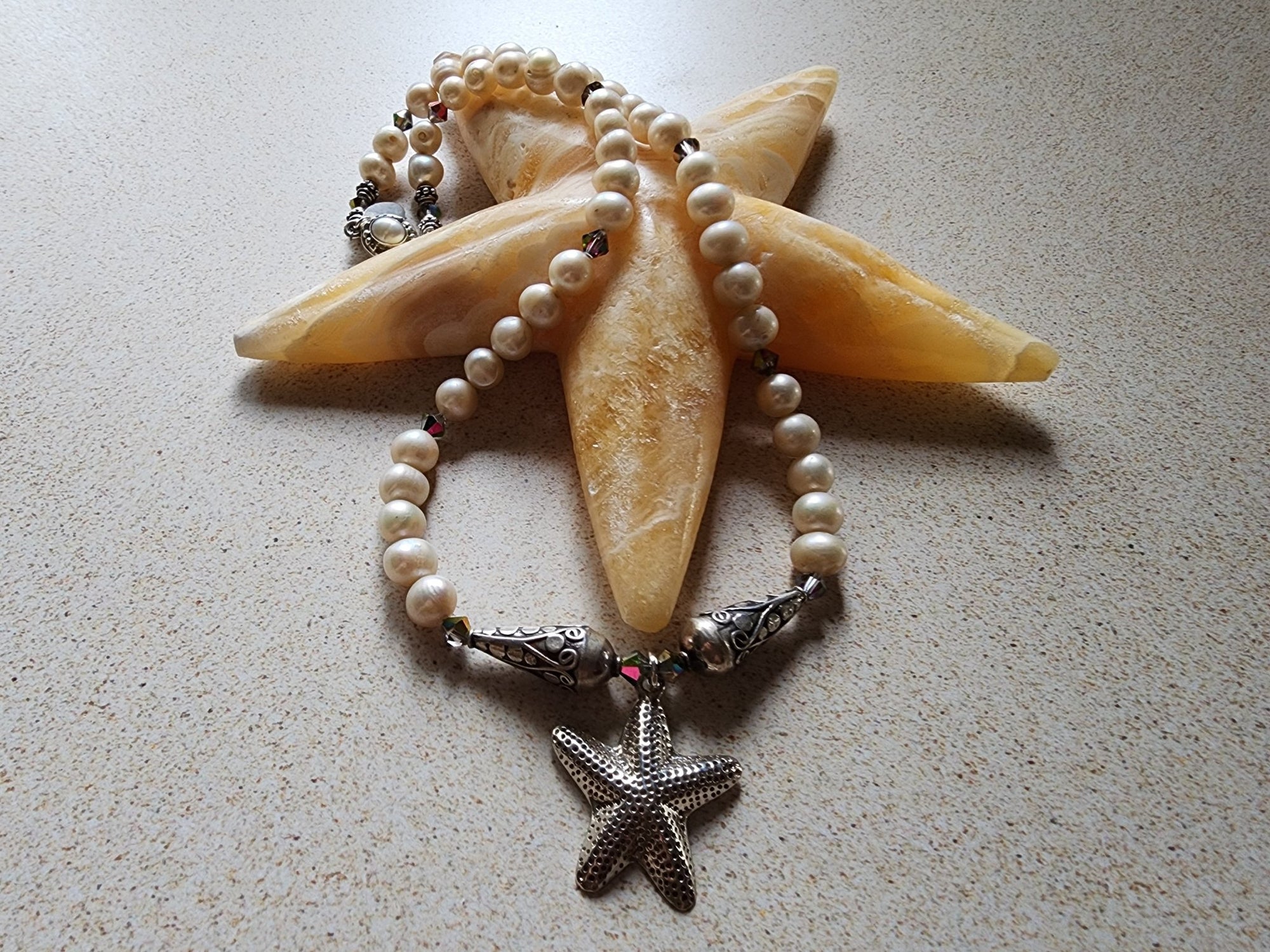 Starfish and Pearl Necklace - UniqueCherie