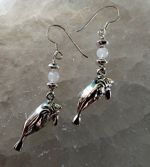 Sterling Silver Manatee Earrings - UniqueCherie