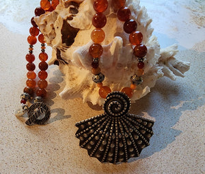 Thai Silver Shell and Fire Agate Necklace - UniqueCherie