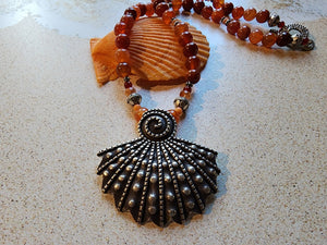 Thai Silver Shell and Fire Agate Necklace - UniqueCherie