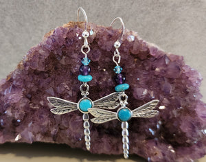 Turquoise and Amethyst Dragonfly Earrings - UniqueCherie