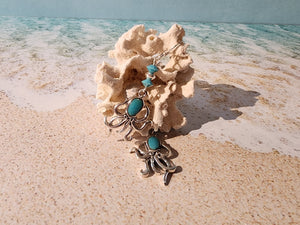 Turquoise and Silver Octopus Earrings - UniqueCherie