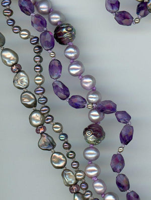 Amethyst and Pearl Four Strand Necklace - UniqueCherie