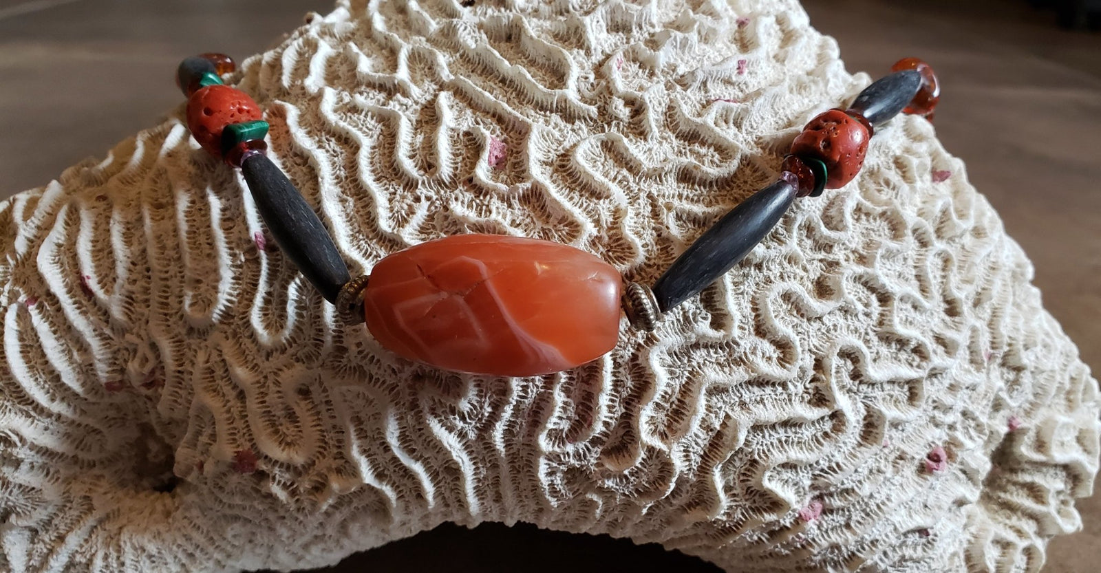 Carnelian, Horn and Coral Choker - UniqueCherie