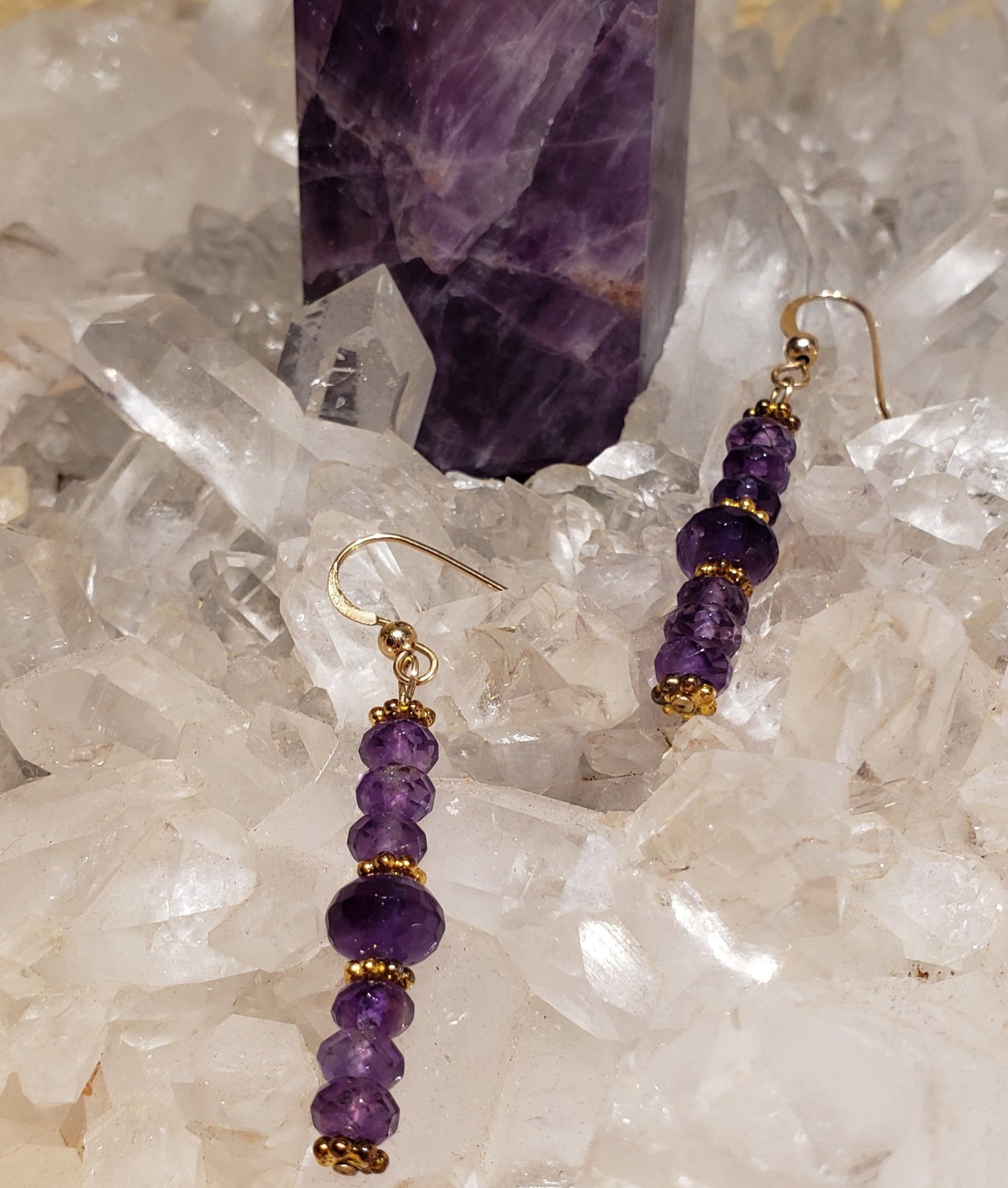Faceted Amethyst Gemstone Earrings - UniqueCherie