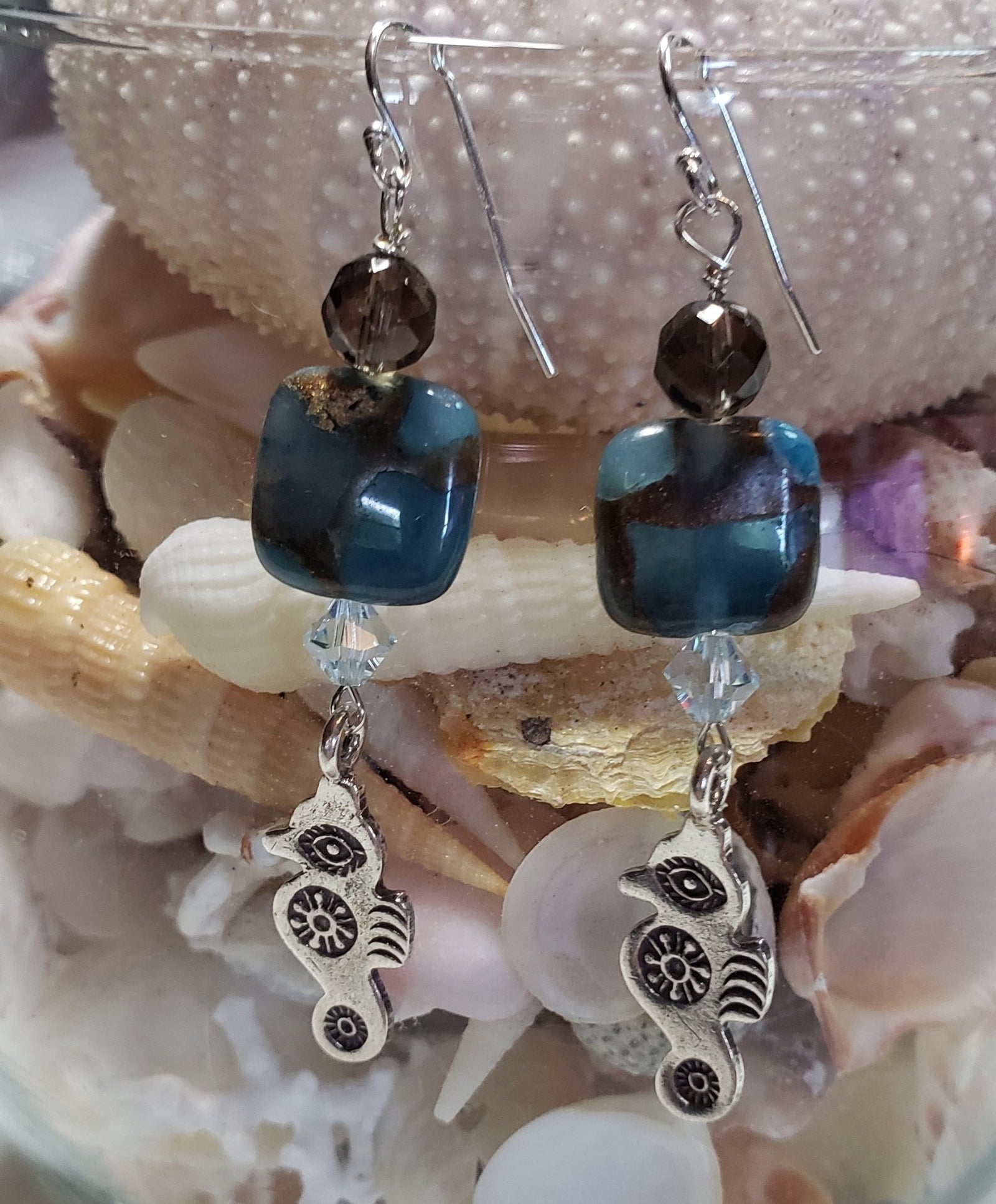 Golden Aqua Seahorse Earrings - UniqueCherie