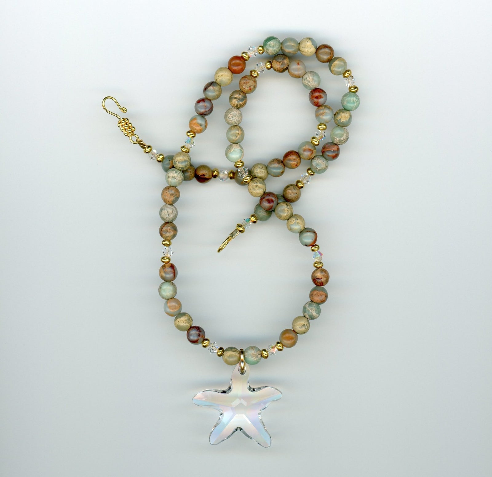 Jasper and Crystal Starfish Necklace - UniqueCherie