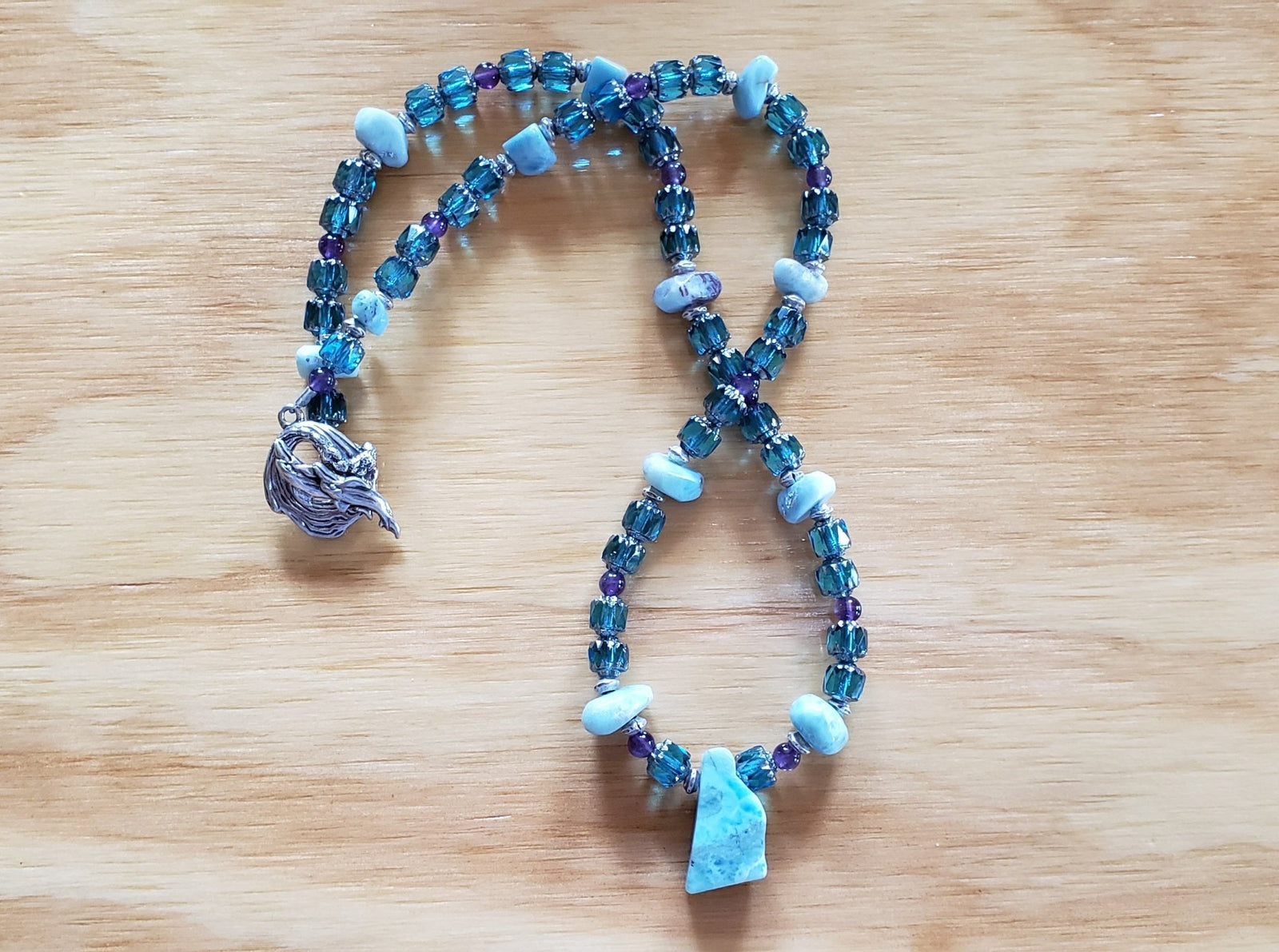 Larimar and Glass Necklace - UniqueCherie