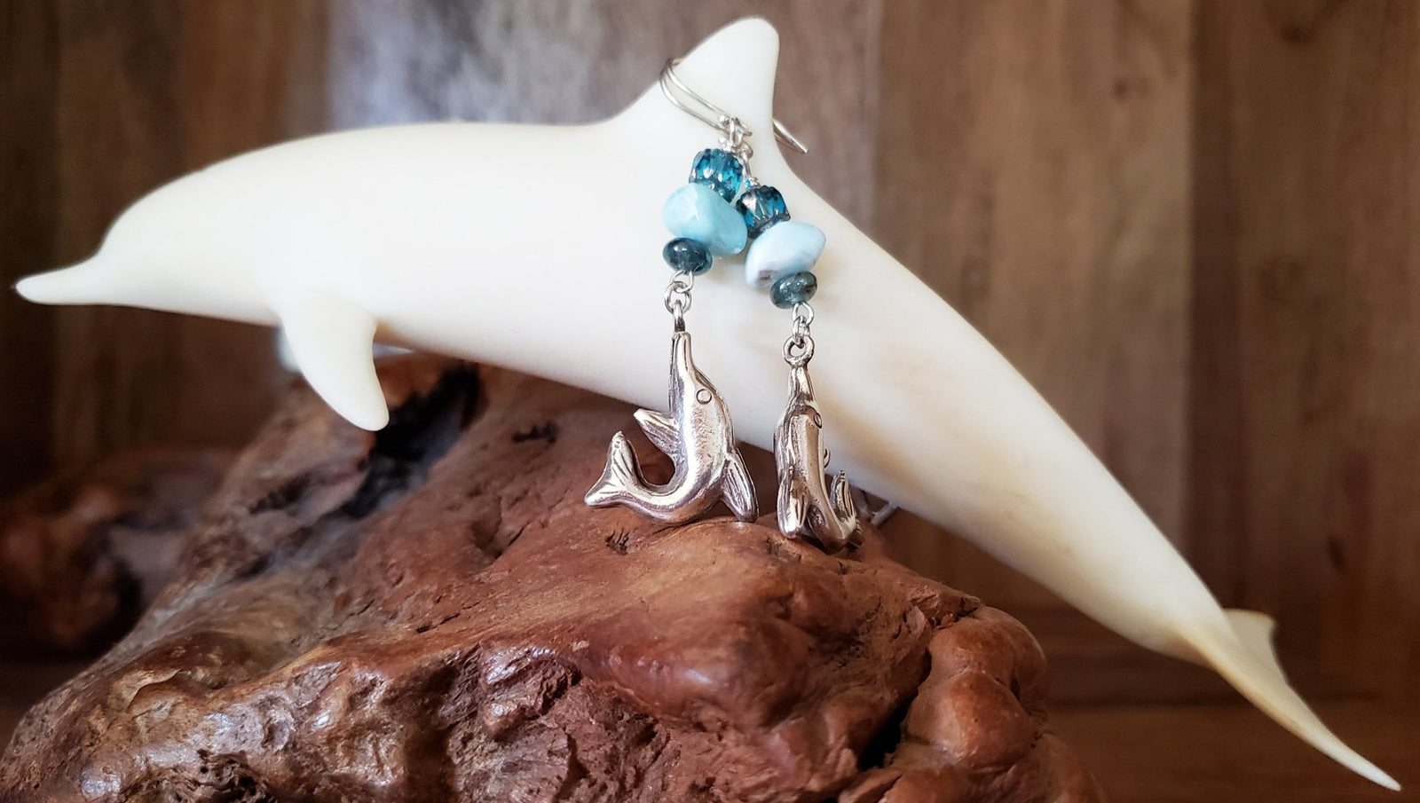 Larimar Dolphin Earrings - UniqueCherie