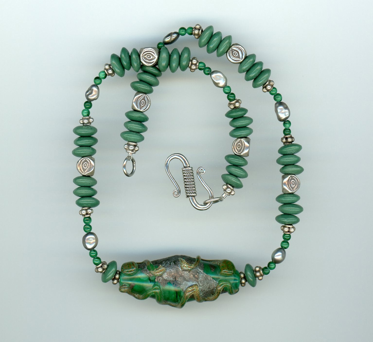 Malachite Lampwork Glass Necklace - UniqueCherie