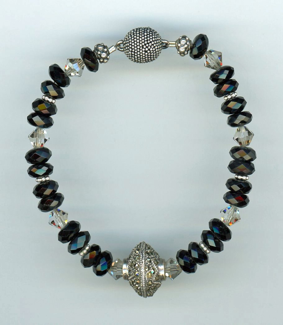 Marcasite and Black Onyx Bracelet - UniqueCherie