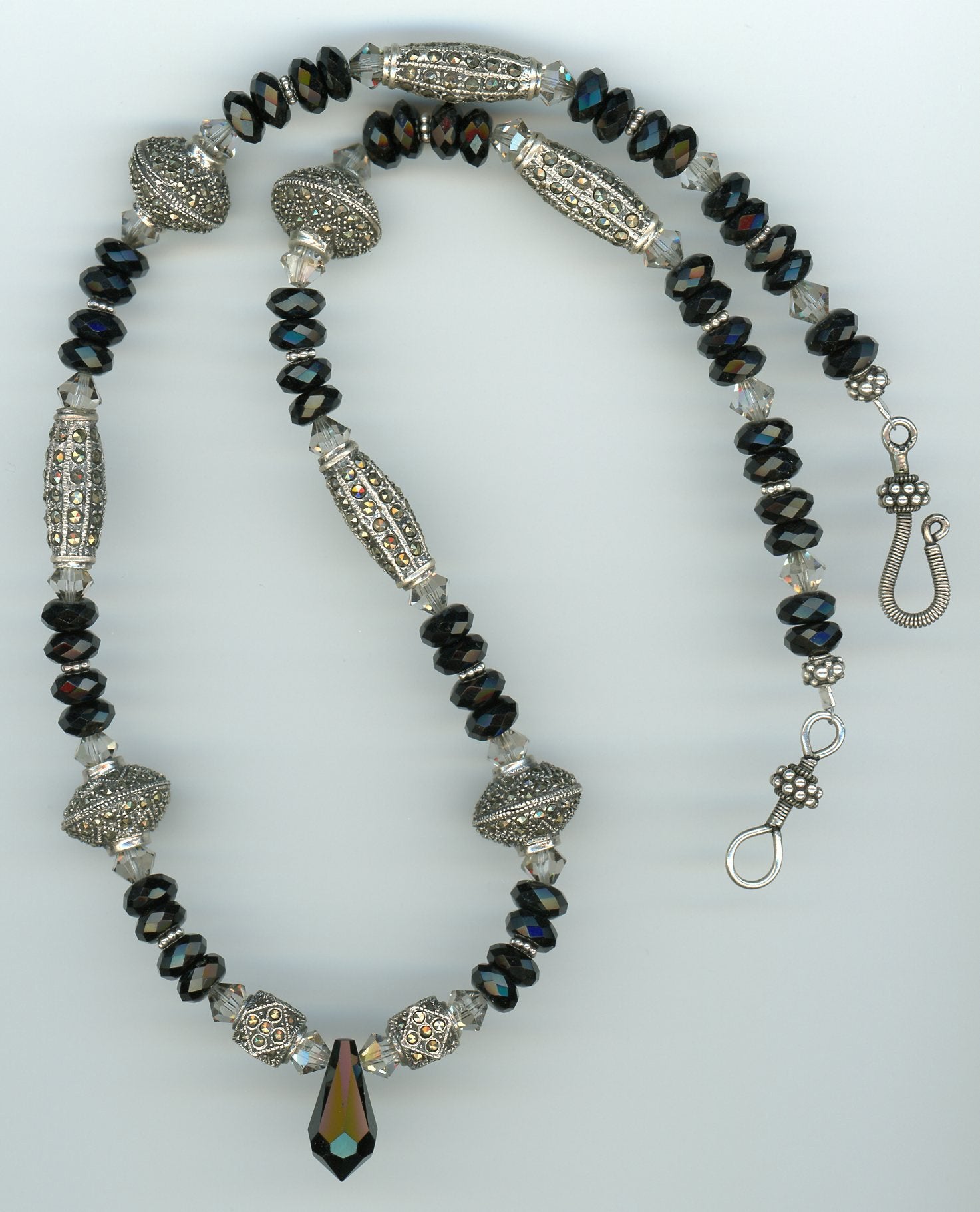 Marcasite and Black Onyx Necklace - UniqueCherie