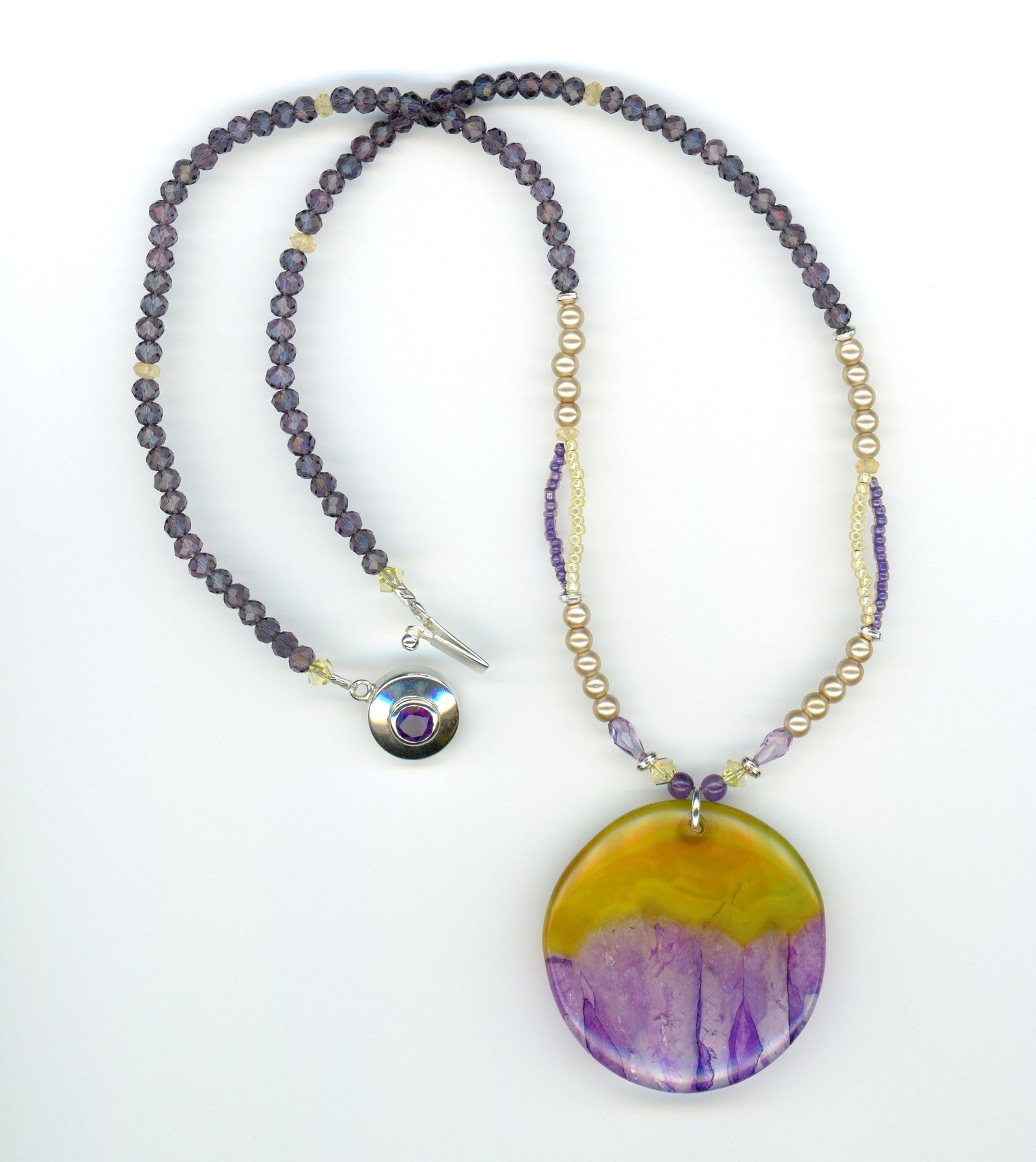 Purple and Yellow Druzy Geode Agate Necklace - UniqueCherie