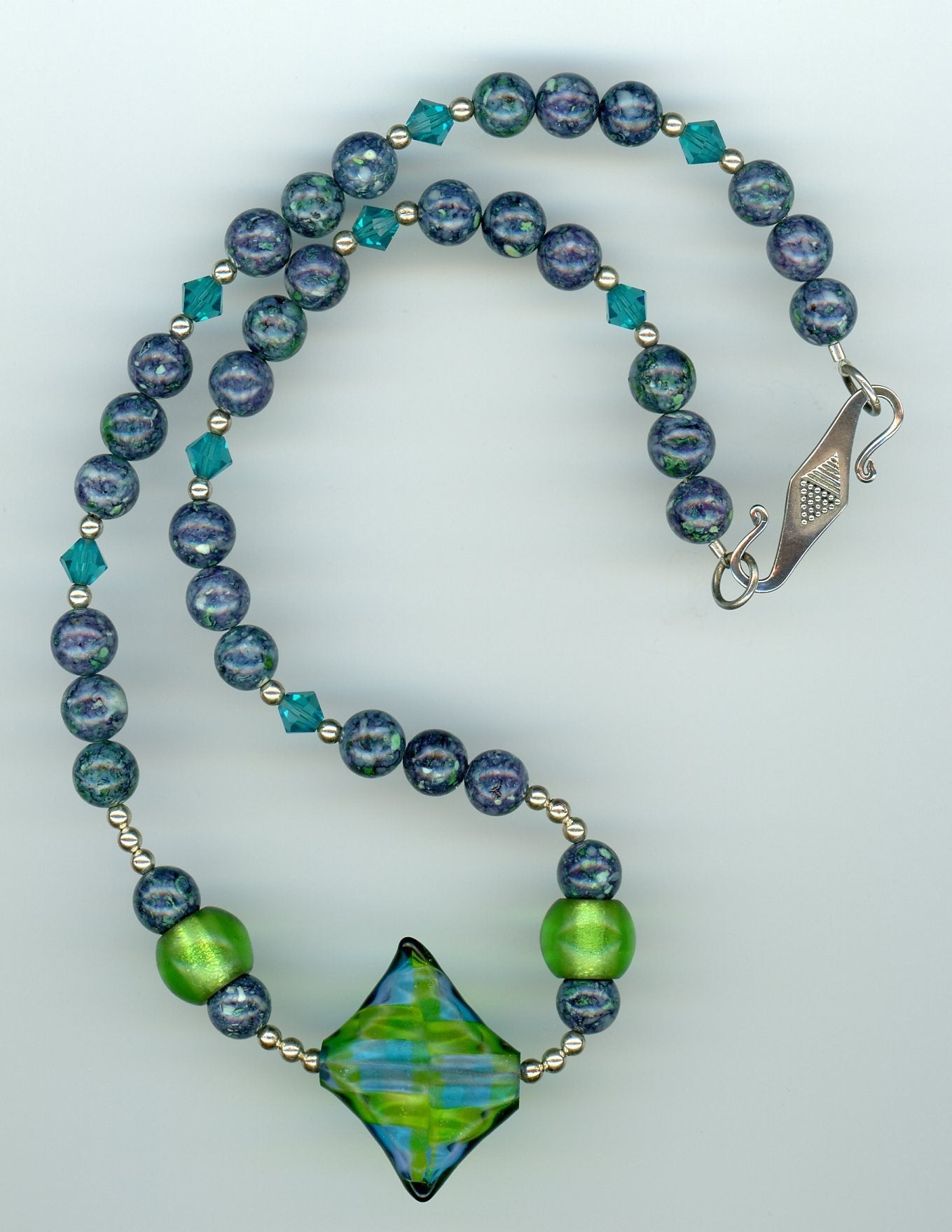 Teal Blue Glass Pillow Necklace - UniqueCherie