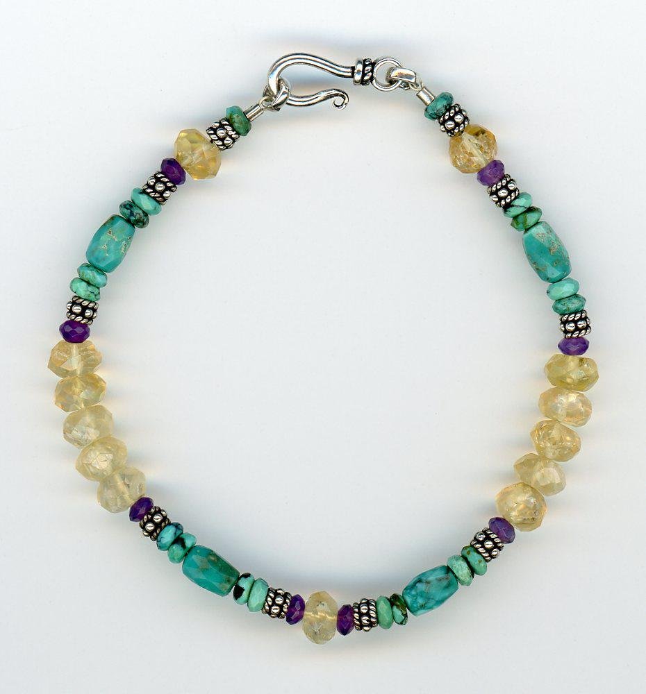 Turquoise, Citrine and Amethyst Bracelet - UniqueCherie